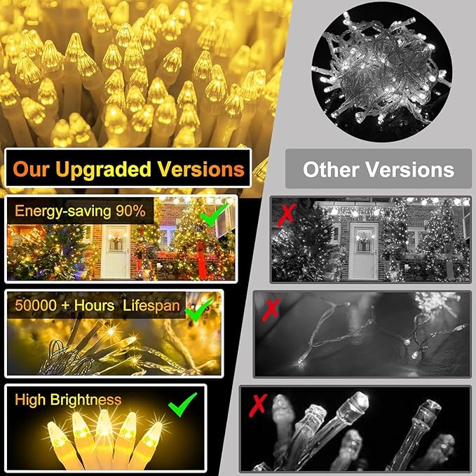 750 LED 240FT Christmas String Lights Outdoor, 12 Pro Modes and Timer Memory & Brightness, Plug in Outdoor Waterproof Clear Wire Twinkle Light for for Xmas Yard Tree Wedding Party Decor (Warm White)