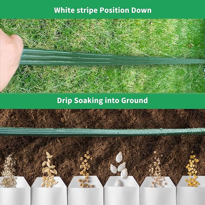 Watoo 2025 Sprinkler Hose & Soaker Hose for Yard - 50 FT Reinforced Flat Garden Hose with Holes, Heavy Duty No-Kink Lawn Irrigation Hose (Includes Stakes, High Pressure Spray)