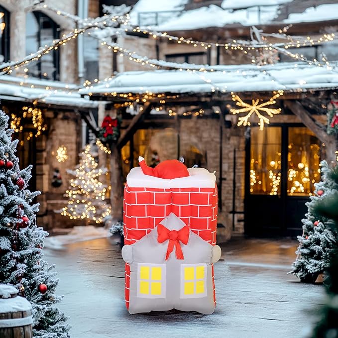 Outsunny 7FT Christmas Inflatable Santa in Chimney Up and Down, Outdoor Blow Up Santa Claus Christmas Decoration with Built-in LED Lights, Easy to Inflate for Indoor Party, Lawn, Garden, Holiday Decor