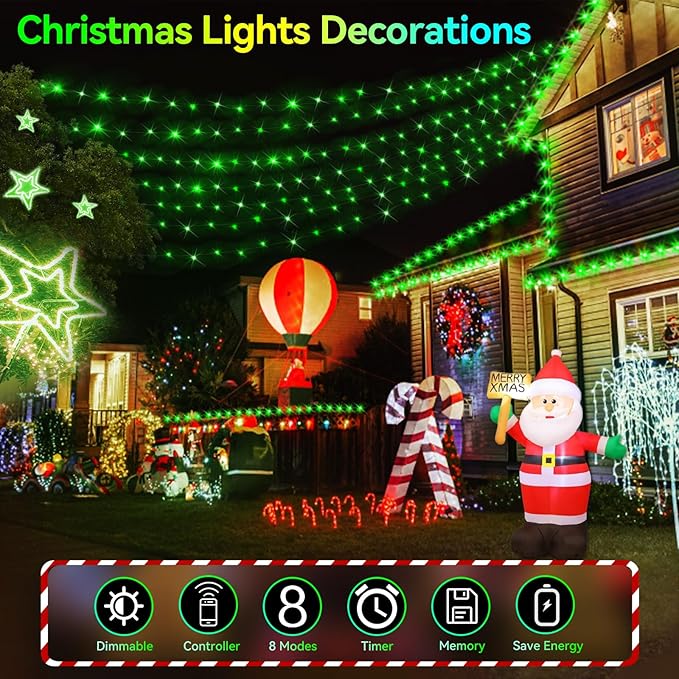 Hezbjiti 1000 LED 403 FT Christmas String Lights Outdoor, 8 Lighting Modes IP44 Waterproof Fairy Lights with Timer and Dimmable Function for Home Party Tree Decorations (Green, Clear Wire)