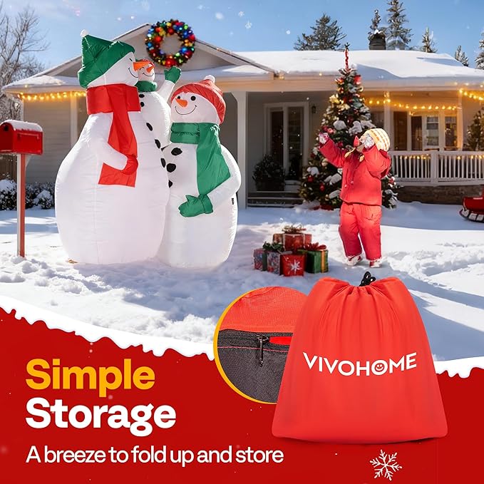 VIVOHOME 6FT Christmas Inflatable Outdoor Decoration, Snowman Family Hug, Navidad Blow Up Yard Decor with Built-in LED Light for Lawn, Garden, Party