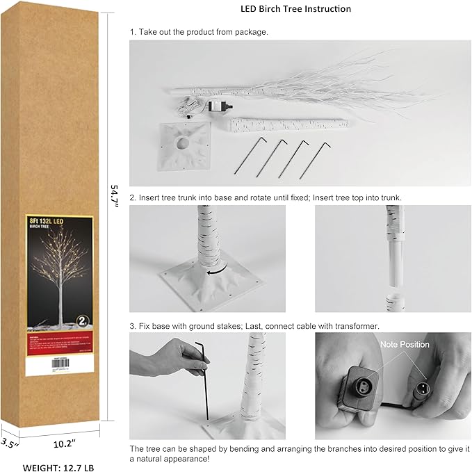 LIGHTSHARE 8 Feet 132L LED Birch Tree Lights, Pack of 2, Warm White, for Holiday Party and Christmas Decoration, Indoor and Outdoor Use