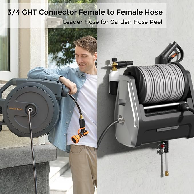 Giraffe Tools Leader Hose 12ft x 5/8", Custom Length, Heavy Duty, No Kink, Flexible, Rubber Garden Hose, Leakproof Water Hose with Female to Female Fittings, 600 Burst PSI