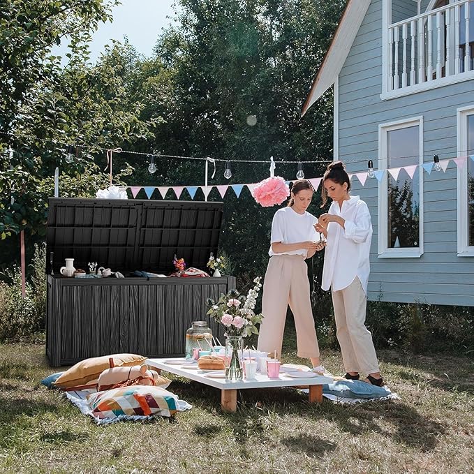 EasyUp 182 Gallon Deck Box Waterproof, UV Resistant Resin Outdoor Storage Box with Hydraulic Rod, Lockable Design and Enhanced Durability for Patio, Garden, and Poolside Use