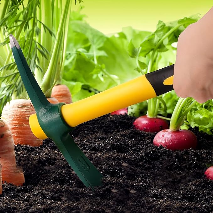 17.7 Inches Pick Mattock Hoe with Fiberglass Handle, Forged Steel Garden Tool Weeding Pick Axe for Digging, Gardening, Camping, Prospecting, Construction Work, 1.54Lbs