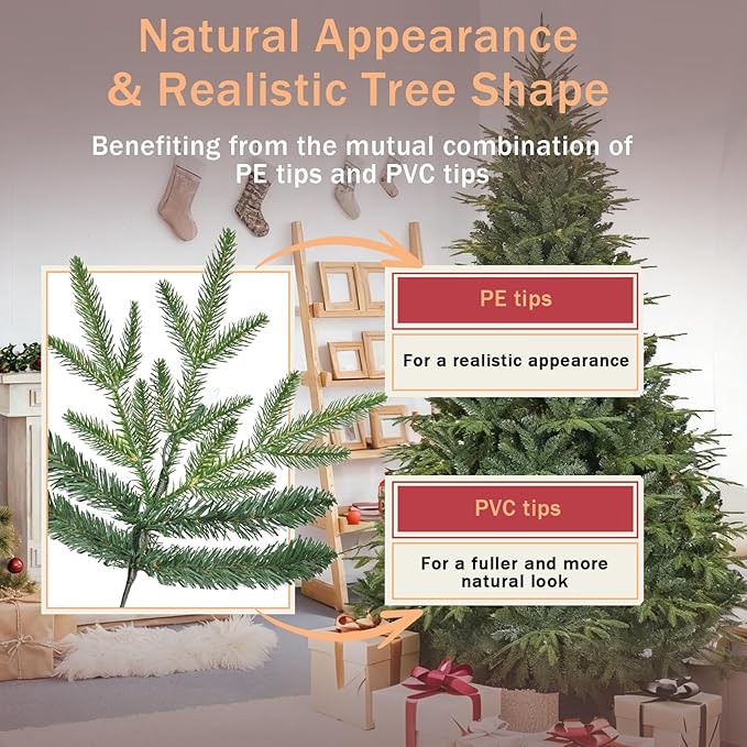 Prelit Artificial Full Christmas Tree 6FT with 2056 PE PVC Tips, Premium Pre-Lit Holiday Xmas Tree with 400 UL Incandescent Lights, Metal Hinges & Foldable Base for Home Office Party, Green