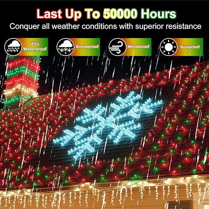 750 LED 240FT Christmas String Lights Outdoor, 12 Pro Modes and Timer Memory & Brightness, Plug in Outdoor Waterproof Clear Wire Twinkle Light for for Xmas Yard Tree Wedding Party Decor (Red & Green)