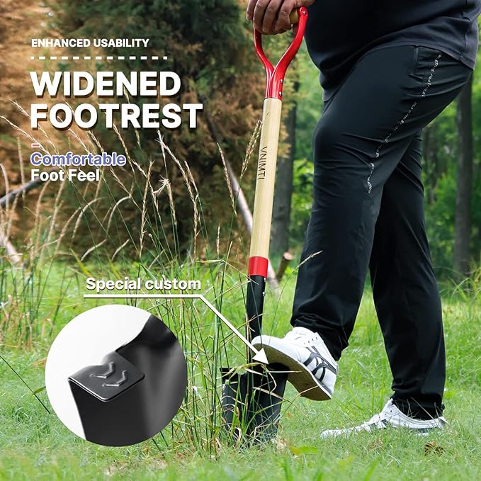 VNIMTI Spade Shovel,Transplanting Spade，Drain Spade,Spade Shovels for Digging,Sharp Shooter Shovel or Spade,45Inch,Stell D-Grip,Wooden Handle
