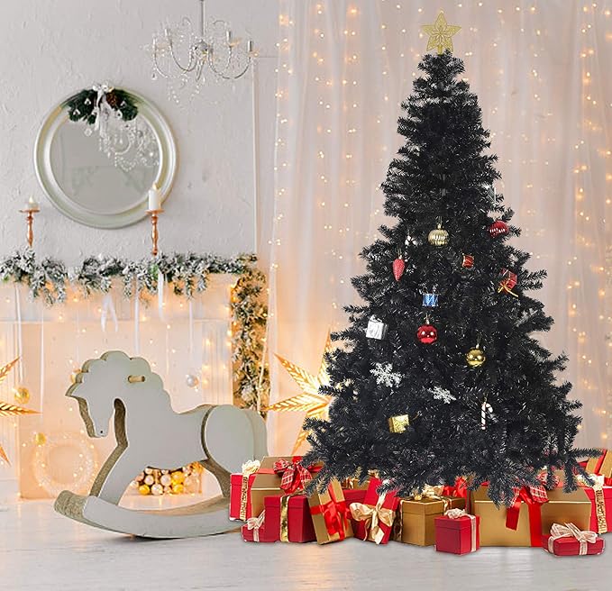 Black 8ft Artificial PVC Christmas Tree with 1500 Tips & Metal Stand Gorgeous Faux-Pine Halloween Xmas Tree Seasonal Holiday Decoration for Home,Office and Party