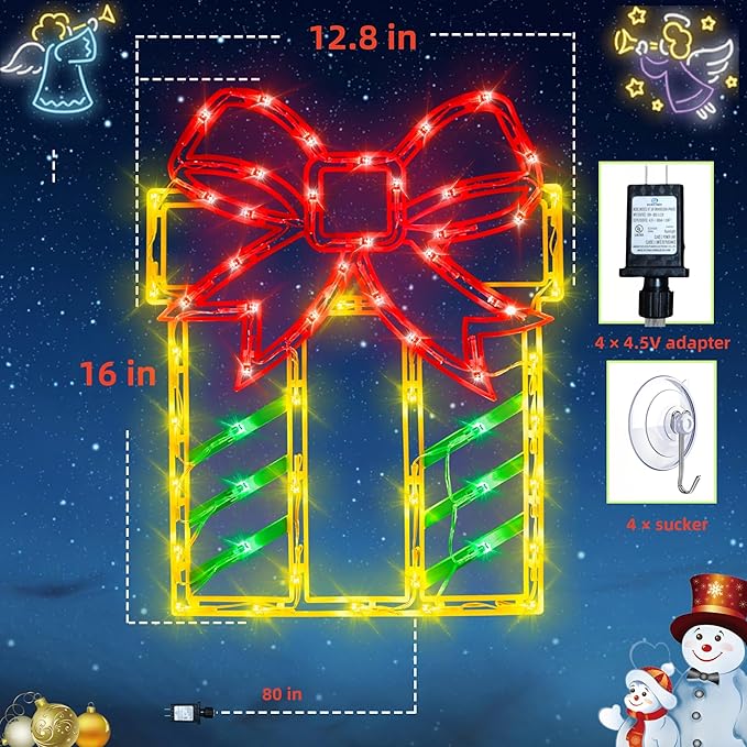 16" Christmas Window Silhouette Lights Decorations - 4 Pack Christmas Lighted Gift Boxes- Used for Holiday Christmas Trees, Wall, Fireplaces, Interior and Exterior Door and Window Decorations