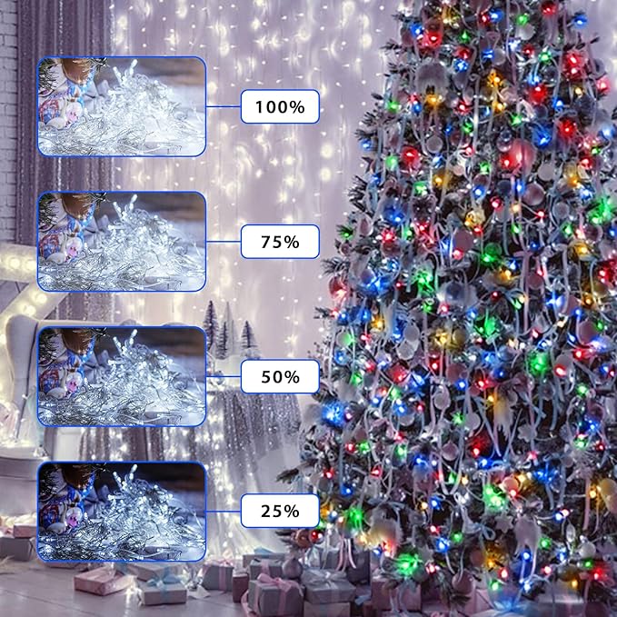 JMEXSUSS 600 LED Color Changing String Lights Plug in, 168FT White & Multicolor Christmas Lights with Remote, Christmas String Lights Outdoor Waterproof Clear Wire for Tree Xmas Decor