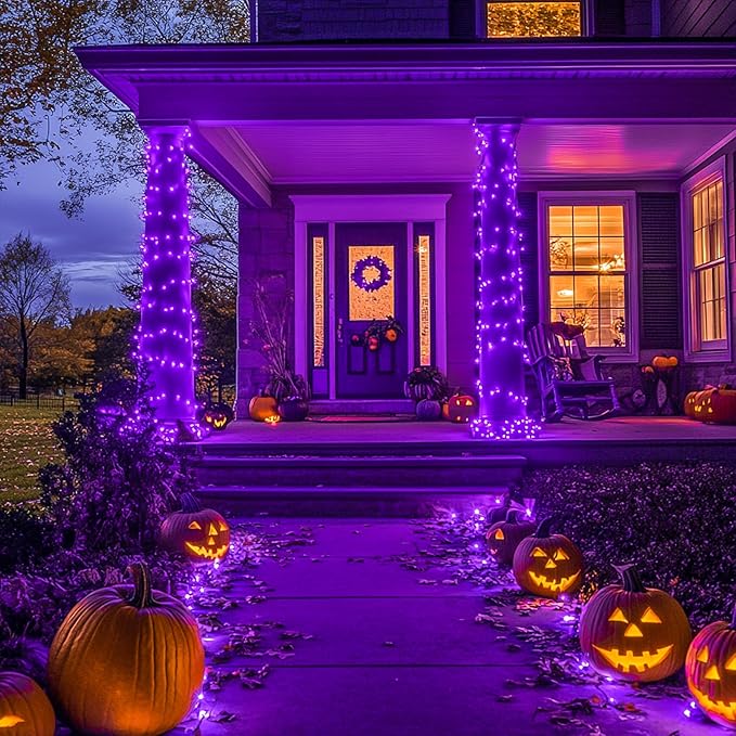 JMEXSUSS 250 LED Halloween String Lights, 91.5ft Purple Halloween Lights Outdoor Waterproof, 8 Lighting Modes Connectable Christmas Tree Light for Yard Patio Party Holiday Decorations