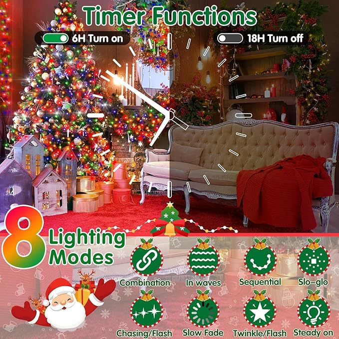 XURISEN 403FT 1000 LED Christmas Lights Outdoor Green Wire String Lights 8 Modes with Timer Memory Waterproof Fairy Light Plug in for Xmas Tree Wedding Yard Party Holiday Decorations(Multicolor)
