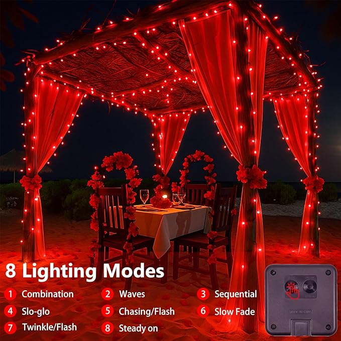 Extra-Long 144FT Solar String Lights for Outside, 2 Pack 400LED Solar Christmas Lights Outdoor, Waterproof Copper Wire with 8 Modes Twinkle Fairy Lights for Tree Garden Christmas Decorations (Red)