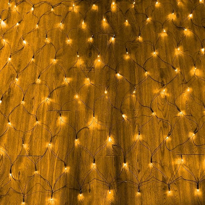 Dazzle Bright Christmas 200 LED Net Lights, 9.8FT x 6.6FT Green Wire Connectable Mesh Lights with 8 Modes, Christmas String Lights for Xmas Indoor Outdoor Garden Party Decorations (Warm White)
