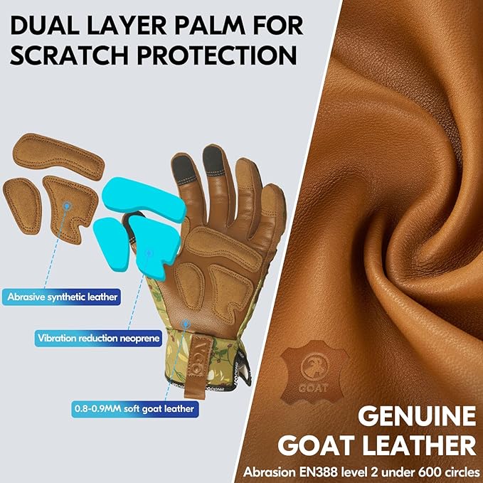 Vgo... 1Pair Gardening Gloves for Women, Goatskin leather Thorn Proof Working Gloves for Weeding, Digging, Raking, Pruning and Planting,Touchscreen (S,Light Green,GA7471)