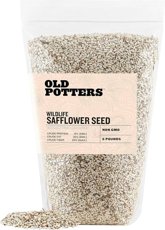 Old Potters Wildlife Safflower Seed for Wildlife Bird Feeding, Non-GMO and USA Small Farm Grown, 6 lbs