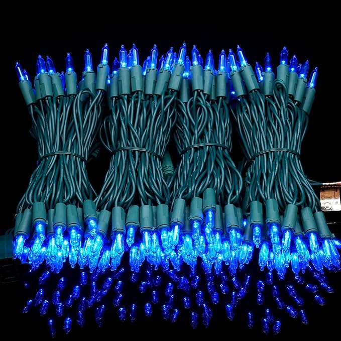YULETIME 200 Count Blue LED Christmas Lights, 66 Feet Green Wire UL Certified Commercial Grade Holiday String Light Set (Blue)