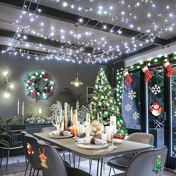 KNONEW Christmas String Lights Indoor Plug in,60FT 180LED Outdoor Waterproof Fairy Lights,8 Lighting Modes,Timer Memory Function for Bedroom Patio Balcony Party (Cool White)