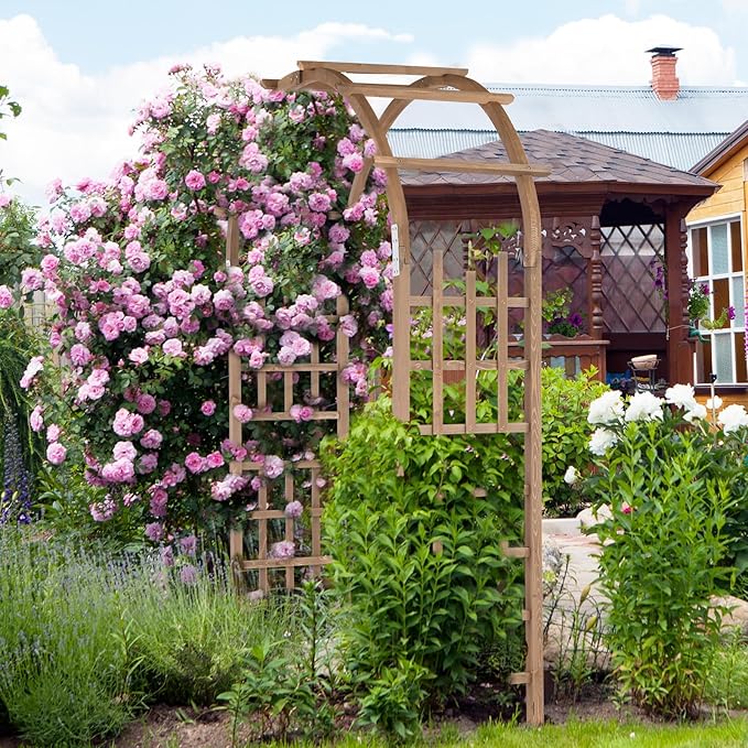 VINGLI Wooden Garden Arbor, Heavy Duty Outdoor Frame Trellis for Ceremony, Wood Trellis Garden Arch Pergola for Plant Climbing, Patio, Lawn, Wedding Ceremony