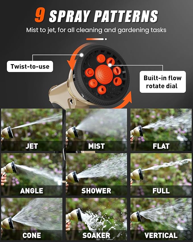 RAINPOINT Garden Hose Nozzle, Hose Sprayer Nozzle, Heavy Duty Metal Hand Sprayer, Watering Plants and Lawn,Orange