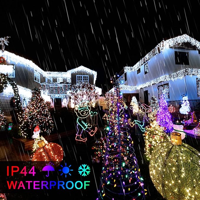 JMEXSUSS 250 LED White and Multicolor Christmas String Lights Indoor Outdoor Waterproof for Garden Patio Party Halloween Christmas Decorations