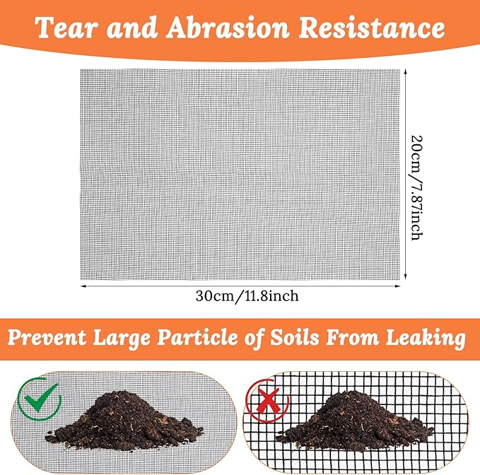 10pcs Plant Mesh,11.8x7.8 Inch Reusable Mesh for Plants,Terrarium Mesh for Drainage Soil Leakage Prevention, Indoor & Outdoor Potted Plants