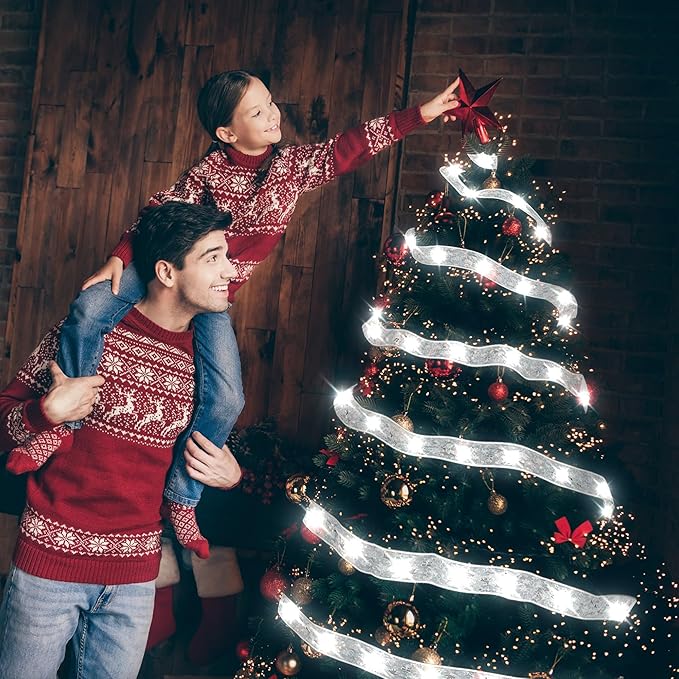 Christmas Decorations, 2.5Inch x 33Ft 100 Led Christmas Tree Ribbon Lights with Remote Control, Battery Operated & USB Powered 8 Lighting Modes Fairy String Lights with Timer for Xmas Decor