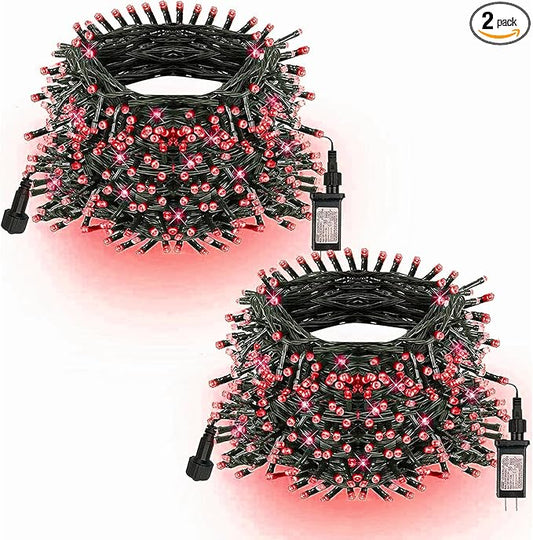 TW SHINE Red Christmas Lights, 400 LED 132FT Outdoor Christmas Lights Plug in with 8 Modes, Waterproof Light Outdoor Green Wire, Indoor Xmas Decorations for Party Yard House Decor
