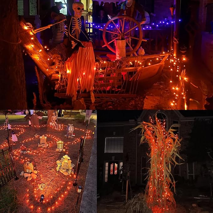 WATERGLIDE Extra Long 328 FT Halloween Lights, 1000 LED Outdoor Fairy String Light, Green PVC Copper Wire Christmas Lights, Plug in 8 Modes & Waterproof for Tree Party Home Yard Decor, Orange