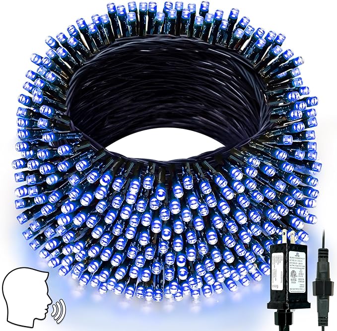 Voice Controlled Smart Christmas Lights Outdoor, 75.8ft 200 LED Extendable String Lights with 7 Voice Commands, 12 Modes & Timer, Waterproof Christmas Decorations for Party Tree Garden (Blue)