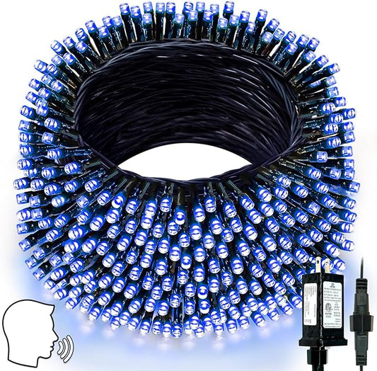 Voice Controlled Smart Christmas Lights Outdoor, 75.8ft 200 LED Extendable String Lights with 7 Voice Commands, 12 Modes & Timer, Waterproof Christmas Decorations for Party Tree Garden (Blue)