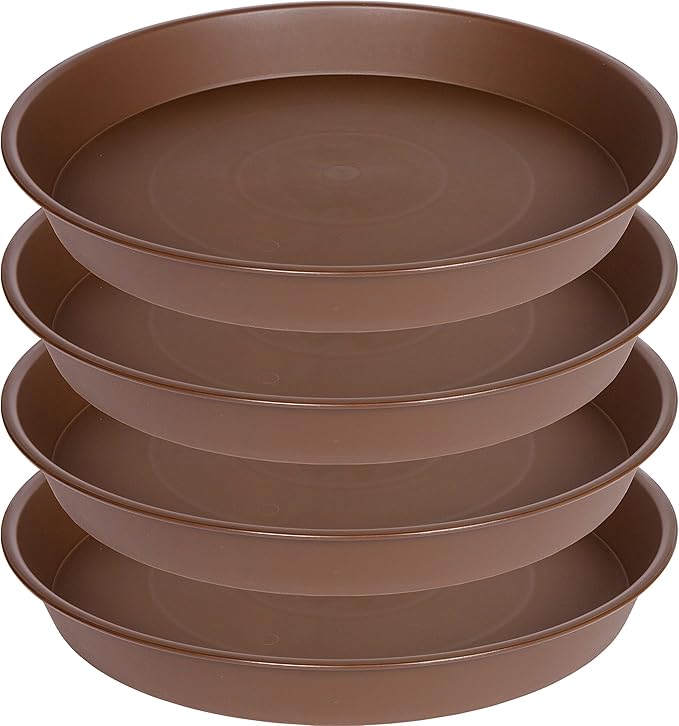4 Pack of 18 19 inch Plant Saucer Drip Tray (16.6 inch Base), Heavy Duty Large Deep Plant Saucers for Pots, Bird Bath Bowls, Plastic Planter Water Trays for Indoors Outdoor (18", Chocolate)