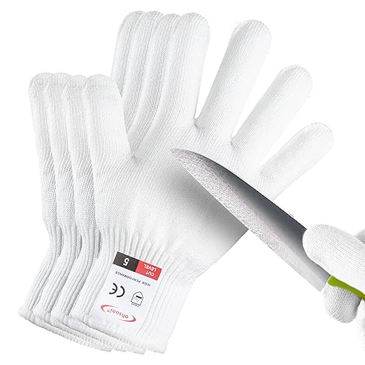 Cutting Gloves, 2 Pairs of Cut Resistant Gloves Food Grade, Cut Resistant Gloves for Kitchen, Oyster Shucking, Fish Fillet Processing, Carving Wood and Gardening(Large-White)