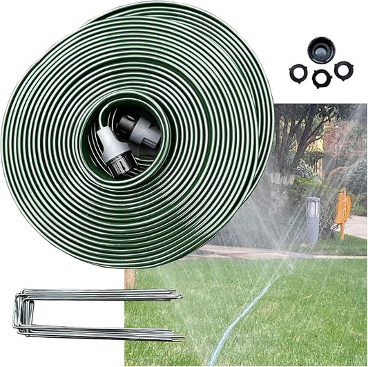 Watoo 2025 Sprinkler Hose & Soaker Hose for Yard - 75 FT Reinforced Flat Garden Hose with Holes, Heavy Duty No-Kink Lawn Irrigation Hose (Includes Stakes, High Pressure Spray)