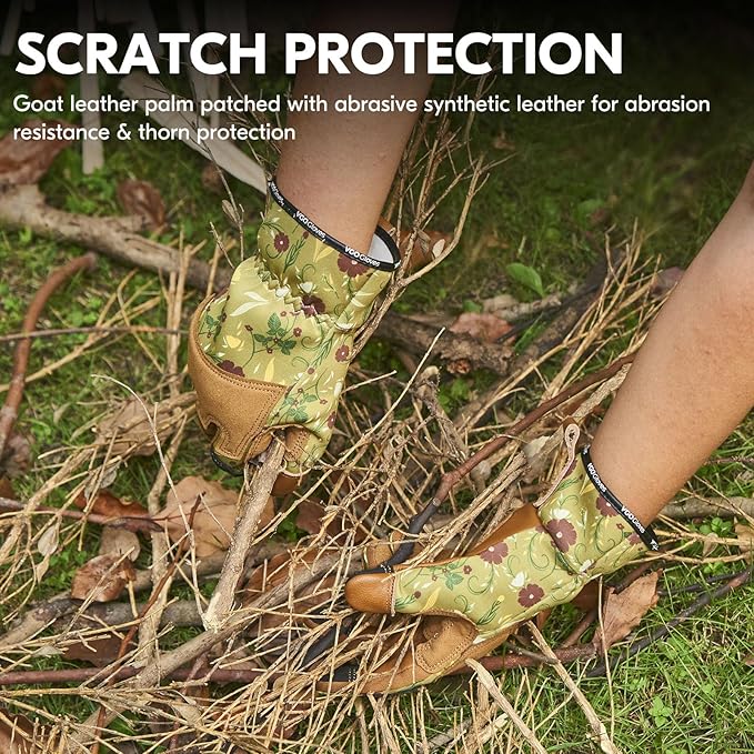 Vgo... 1Pair Gardening Gloves for Women, Goatskin leather Thorn Proof Working Gloves for Weeding, Digging, Raking, Pruning and Planting,Touchscreen (L,Light Green,GA7471)