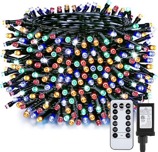 Minetom Christmas Lights, 128ft 400 LED Outdoor Christmas Tree Lights with Remote, 8 Modes String Lights Plug-in Mini Xmas Tree Lights with Timer for Outside Party Decor, Multicolor