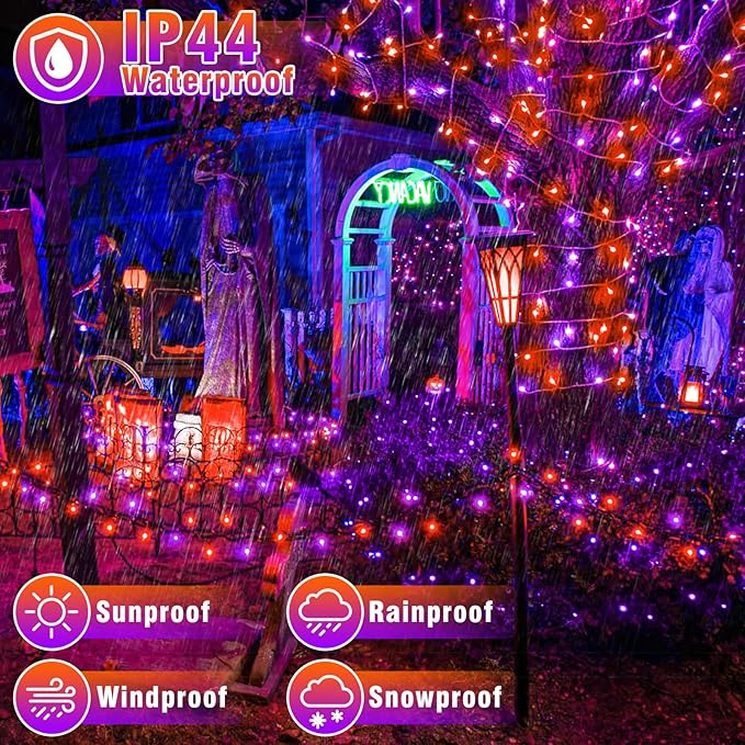 66FT 200 LED Outdoor String Lights, Orange & Purple Halloween Lights Waterproof with 8 Modes, Connectable Clear Wire Twinkle Light for Indoor Bedroom Tree Patio Garden Party Decorations