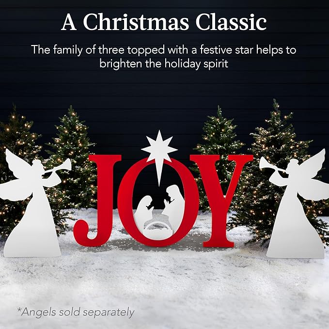 Best Choice Products 46in Outdoor JOY Christmas Nativity Decoration, 3 Piece Yard Decor Sign Holy Weather Resistant PVC Silhouette for Garden - Red/White