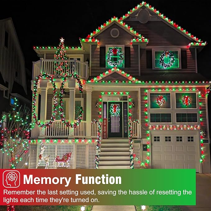 262FT 800 LED Christmas Lights, Plug in Christmas Tree Lights Outdoor with Timer and 8 Modes, Green Wire Waterproof String Light for Indoor House Yard Patio Wedding Decorations, Red Green