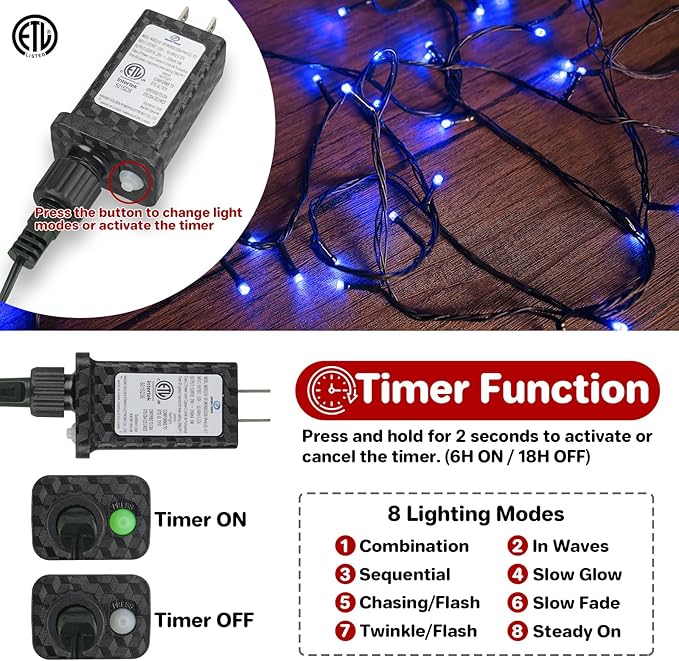 132FT 400 LED Christmas Lights with Timer, Twinkle Fairy Lights String with 8 Flashing Modes String Lights for Indoor Bedroom Outdoor Christmas Trees Garland Wreath Holiday Decorations, Blue