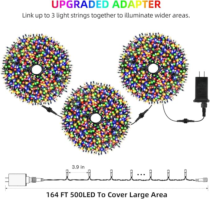 Chuya Christmas Tree Lights String Lights Outdoor Indoor Decoration, Waterproof 500 LED 164FT Multicolor Fairy Light Christmas Lights with Timer Remote 8 Lighting Modes UL588