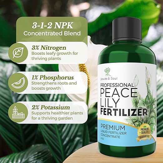 Professional Liquid Peace Lily Plant Fertilizer | 3-1-2 Concentrate for Plants and Flowers | Multi-Purpose Blend & Gardening Supplies | 8 oz Bottle