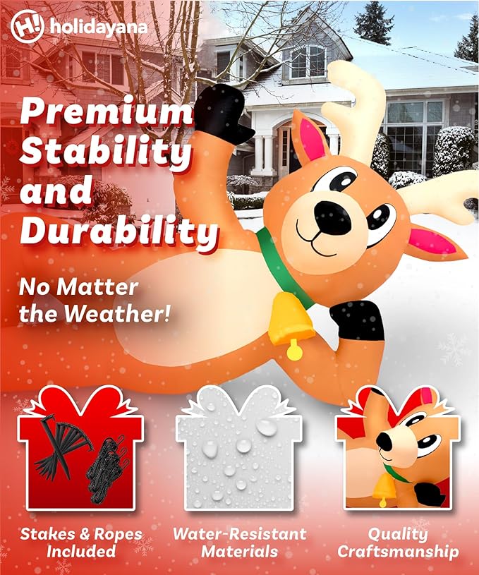 Holidayana Christmas Inflatables Large 10 ft Lounging Reindeer - Inflatable Outdoor Christmas Decorations Blow Up X-mas Decorations for Yard, Lawn & Garden Internal Lights & Built-in Fan