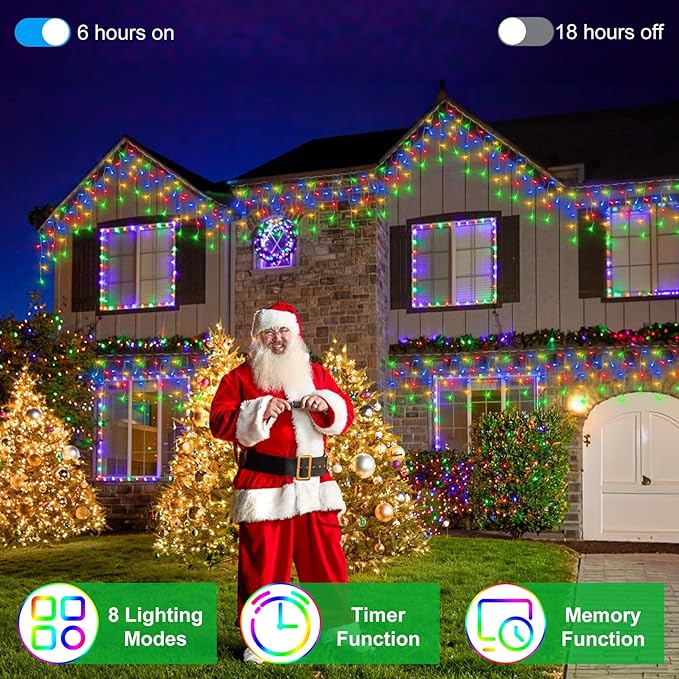 82FT LED Christmas Lights Outdoor with 176 Drops, Christmas Decorations Hanging Lights 616 LED 8 Modes, Outsite Fairy String Lights for Wedding Party Holiday Winter Wonderland Decorations Multicolor