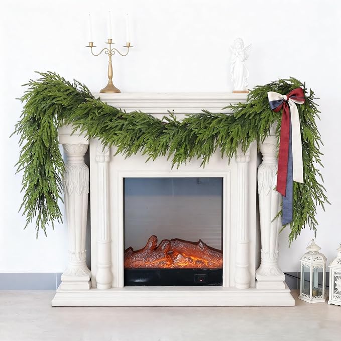5FT Christmas Artificial Norfolk Pine Garland for Fireplace - Realistic Faux Greenery Fake Garland for Holiday,Table, Window,Mantel,Stairs, Home,Indoor Outdoor Decor (2PCS)