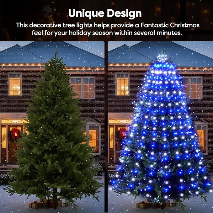 Christmas Tree Lights Christmas Lights Outdoor Indoor Blue 400Led 10 Lines with 8 Light Modes, Timer and Remote Control, Waterfall Tree Lights for Wedding Home Party 6Ft-9Ft Xmas Tree Decorations