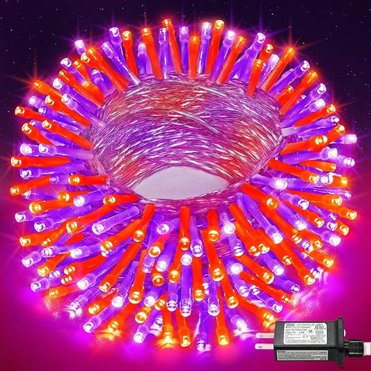 66FT 200 LED Outdoor String Lights, Orange & Purple Halloween Lights Waterproof with 8 Modes, Connectable Clear Wire Twinkle Light for Indoor Bedroom Tree Patio Garden Party Decorations