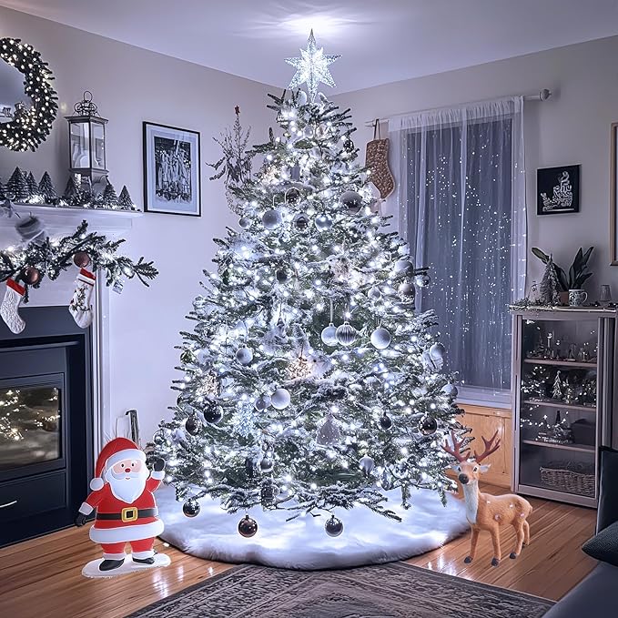 JMEXSUSS 300 LED White Christmas Lights, Outdoor Indoor, Green Wire, 8 Modes, Waterproof, Perfect for Xmas, Wedding, Party, Garden