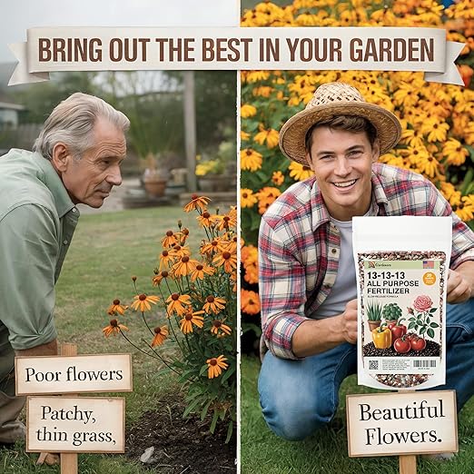 Gardenera 13-13-13 Slow Release Granular Fertilizer – All Purpose Plant Food 13 13 13 for Outdoor Grass, Vegetables, Roses, Flowers, Shrubs, Trees. Lawns, Gardens, Potted Plants (12 OZ)